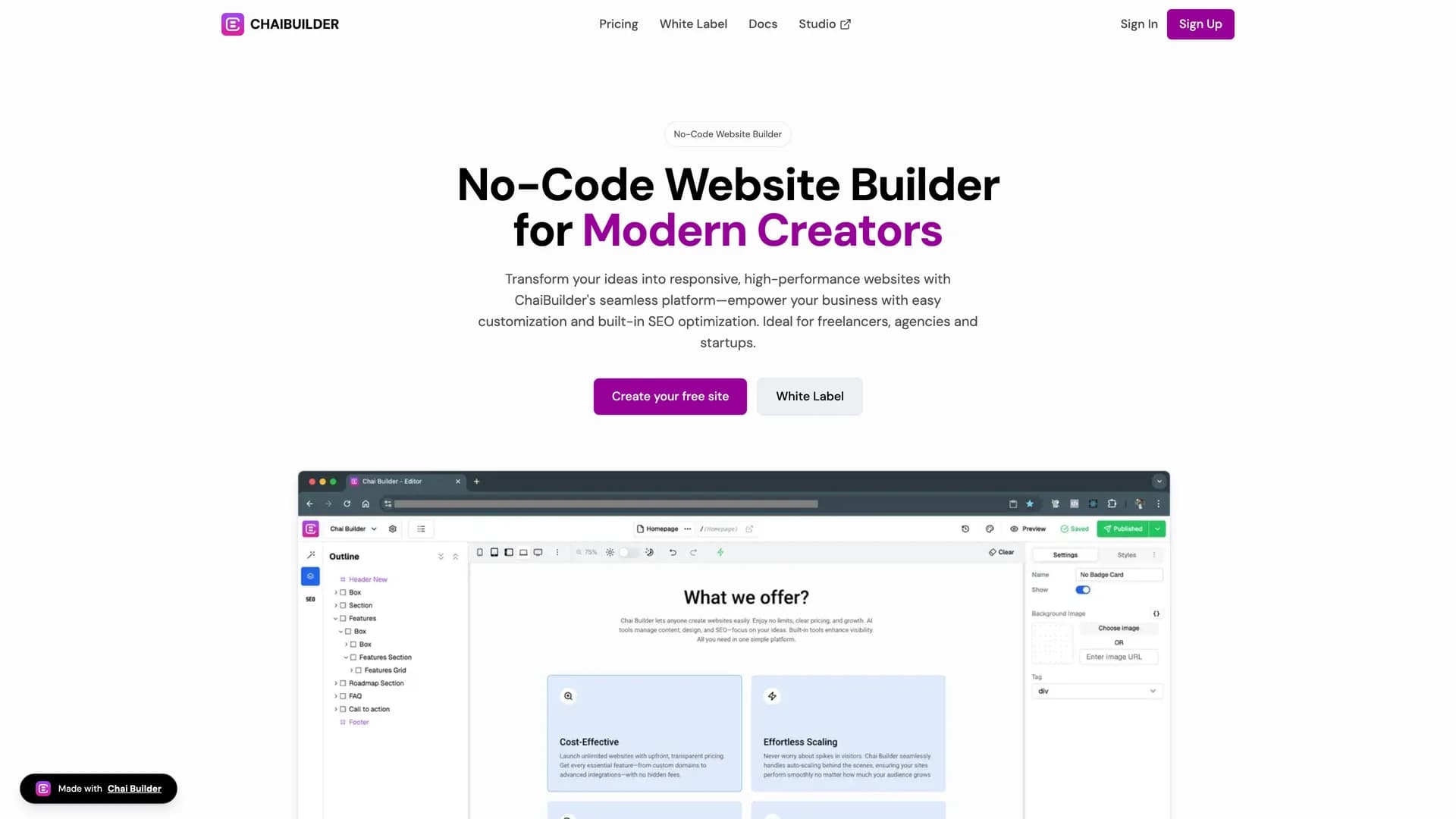 Chai Builder - shadcn/ui template screenshot showing the main interface