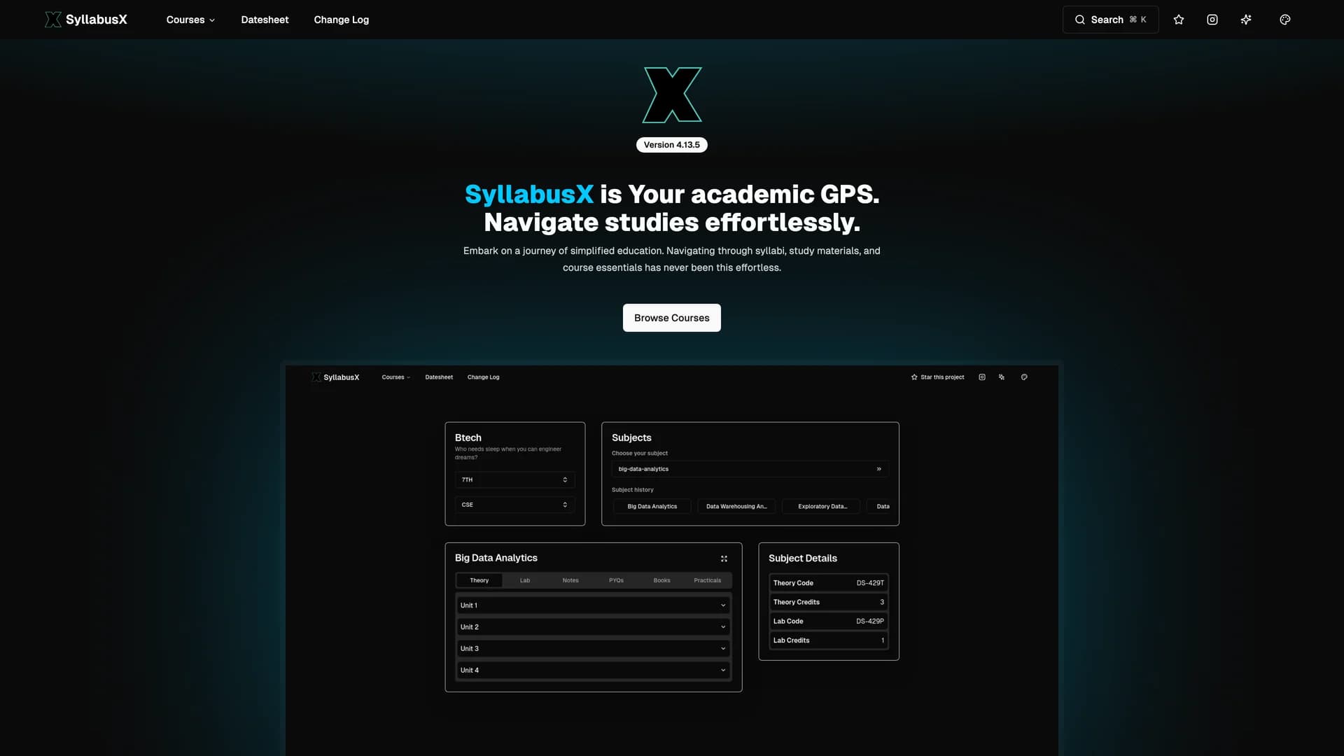 SyllabusX Client - shadcn/ui template screenshot showing the main interface