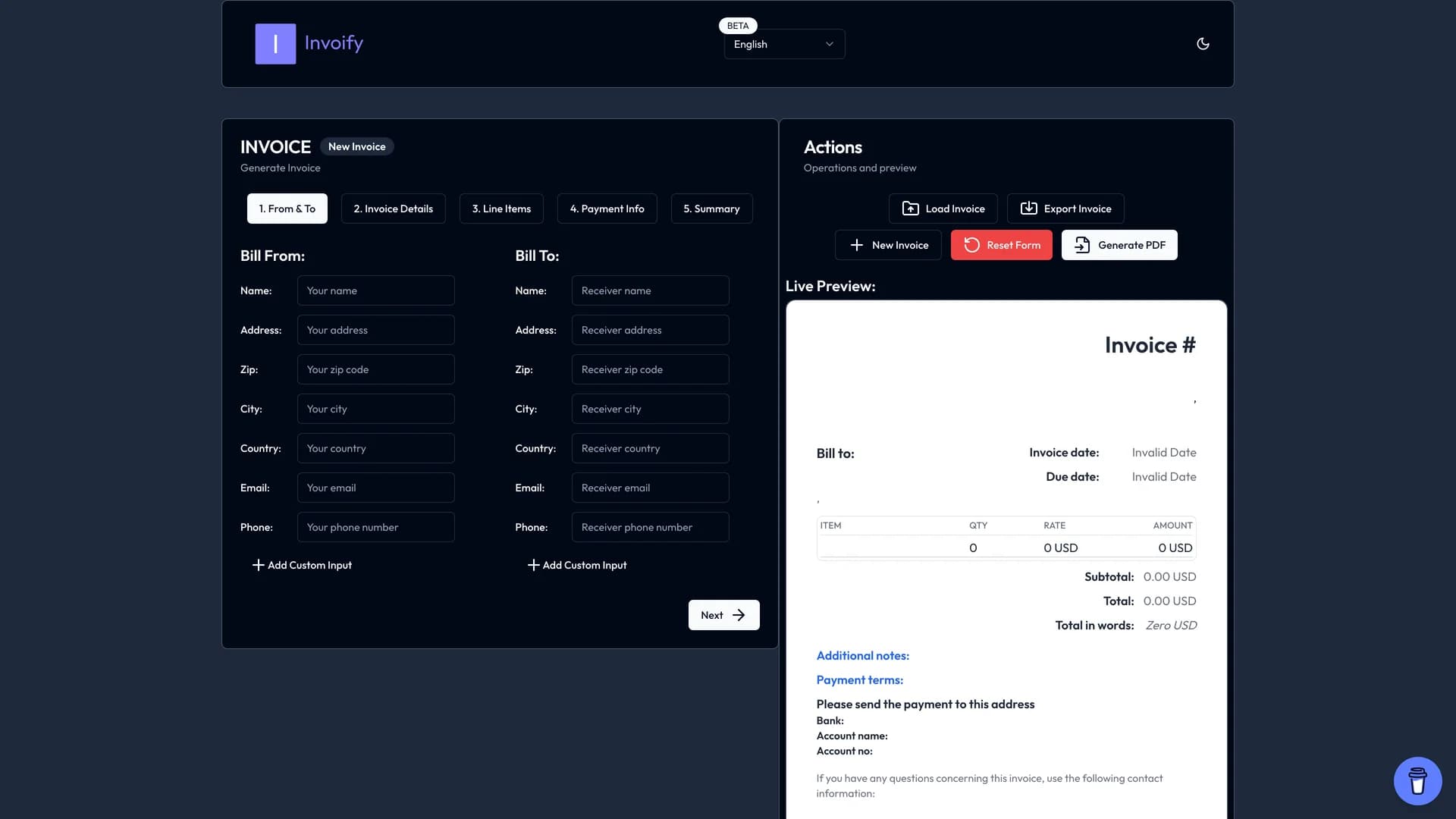 Invoify template preview