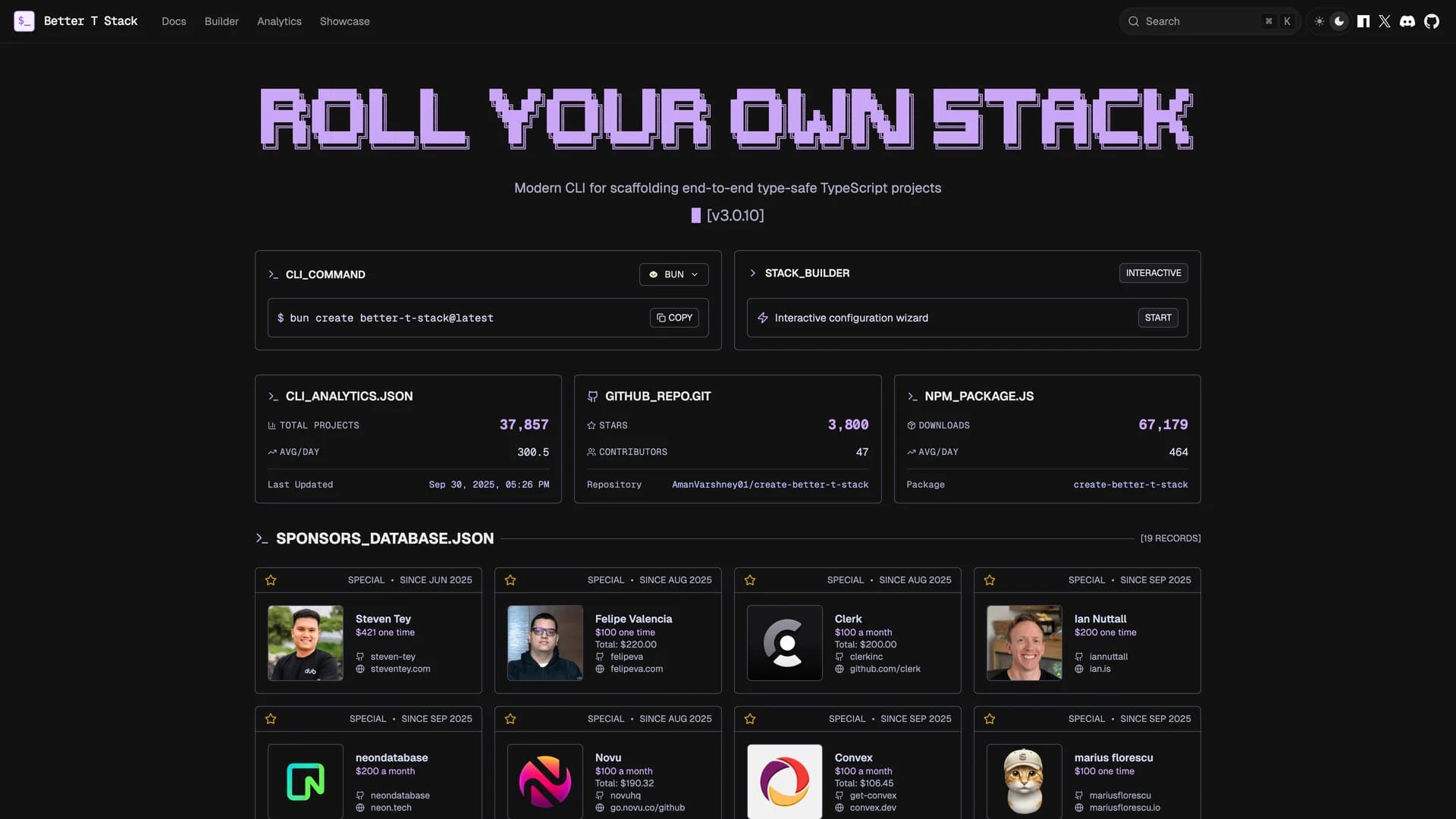 Better T-Stack - shadcn/ui template screenshot showing the main interface