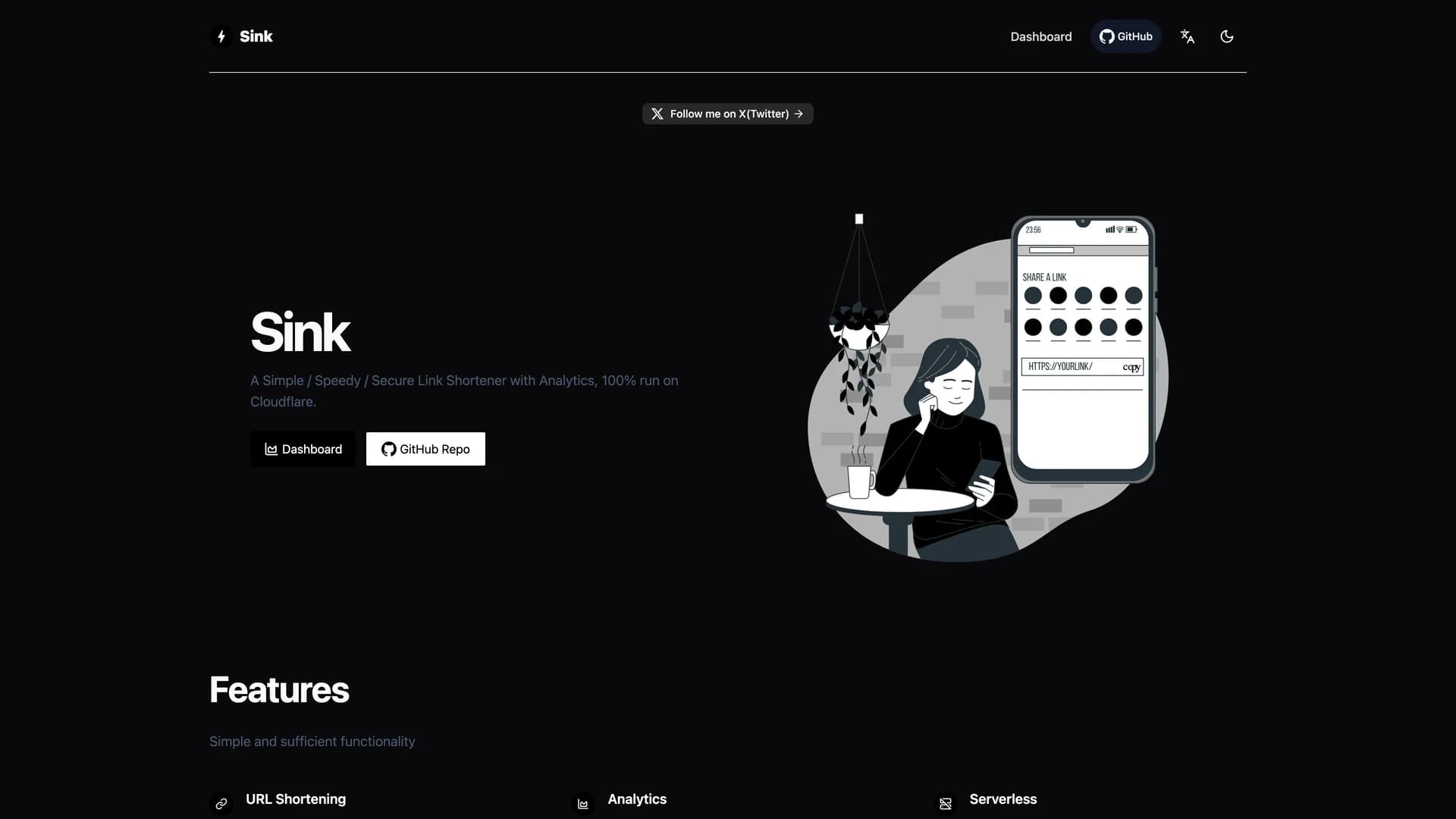 Sink - shadcn/ui template screenshot showing the main interface