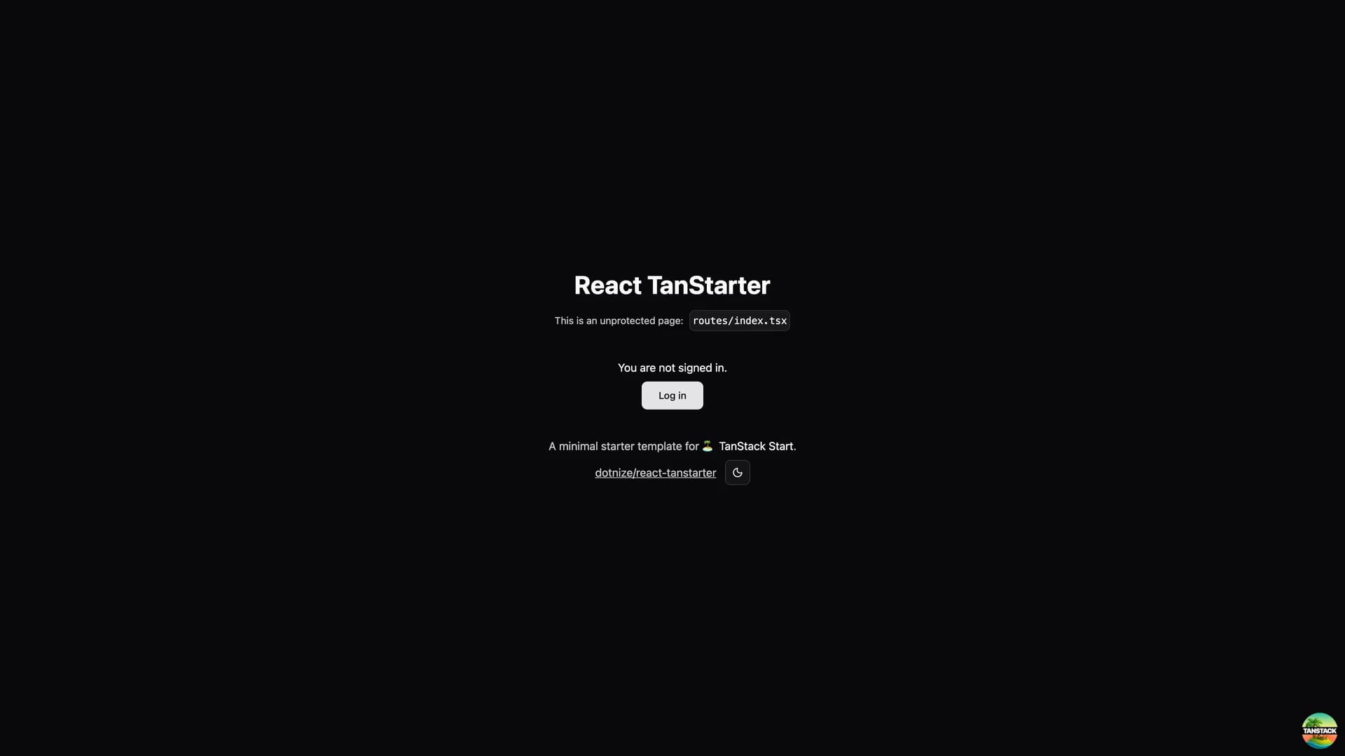 React Tanstarter - shadcn/ui template screenshot showing the main interface