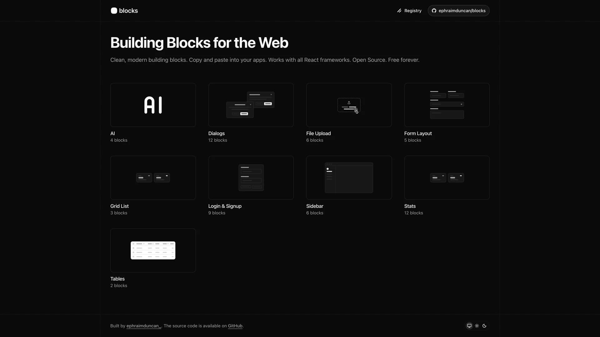 Blocks.so - shadcn/ui template screenshot showing the main interface
