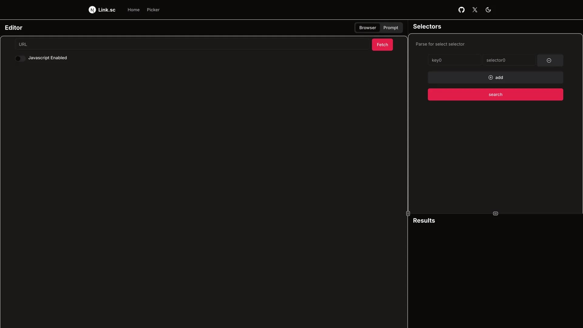 CSS Selector Tool - shadcn/ui template screenshot showing the main interface