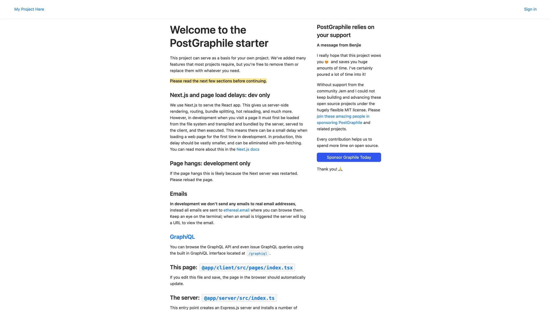 Graphile Starter template preview