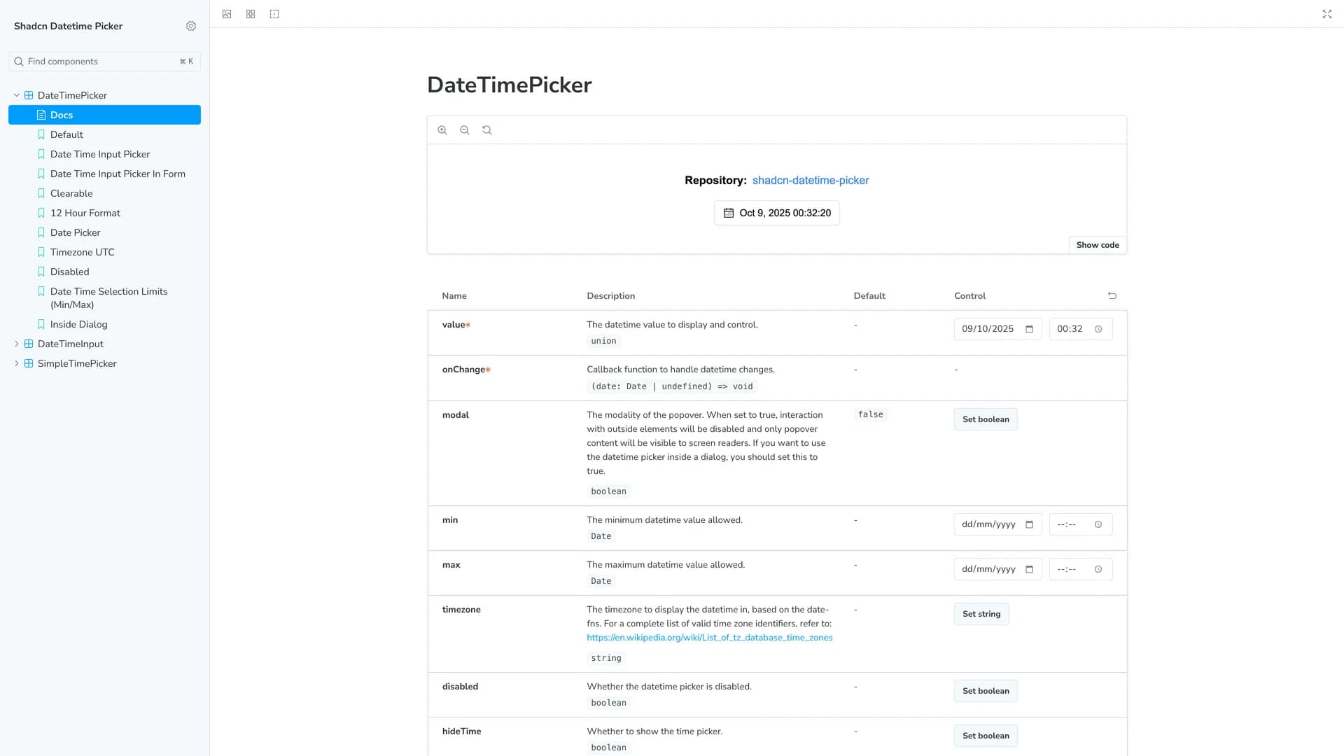 Shadcn Datetime Picker - shadcn/ui template screenshot showing the main interface