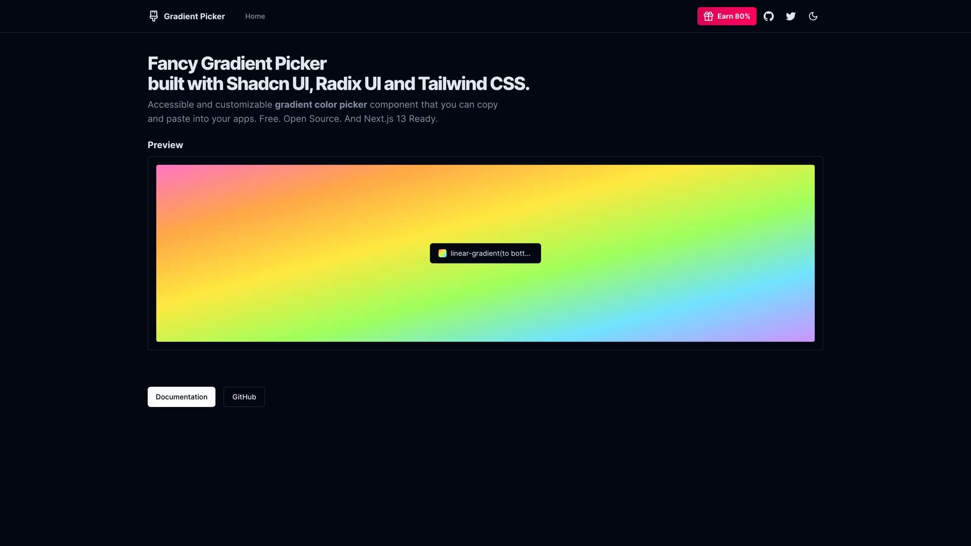 Gradient Picker - shadcn/ui template screenshot showing the main interface