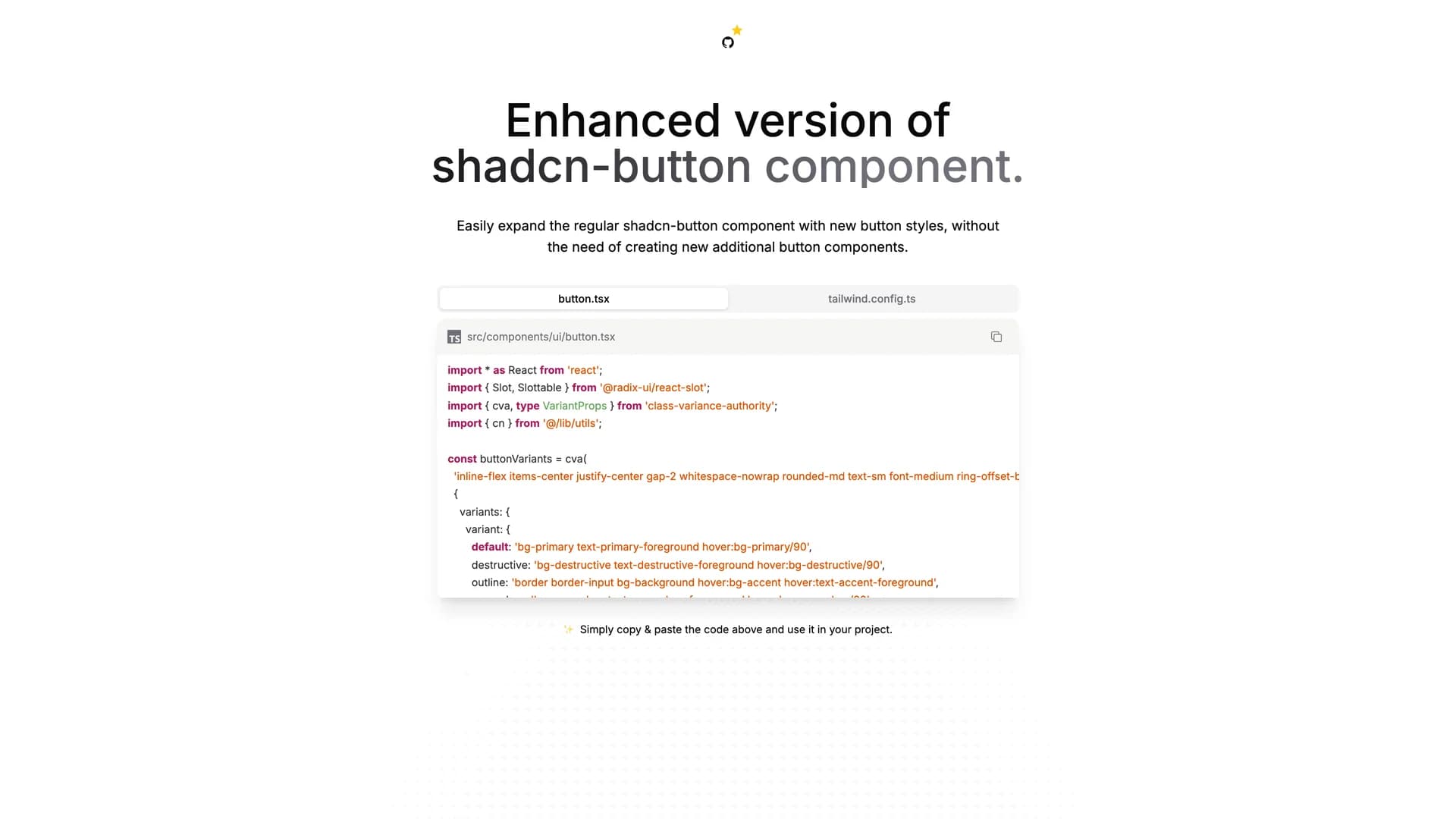 Enhanced Button - shadcn/ui template screenshot showing the main interface