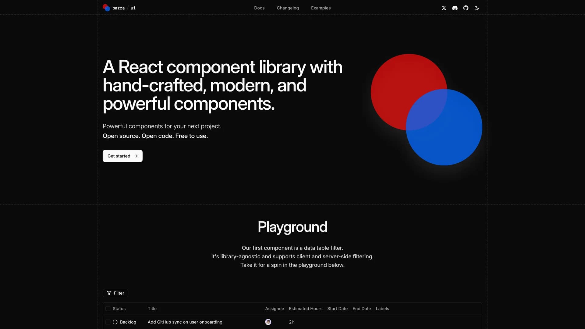 Bazza UI - shadcn/ui template screenshot showing the main interface