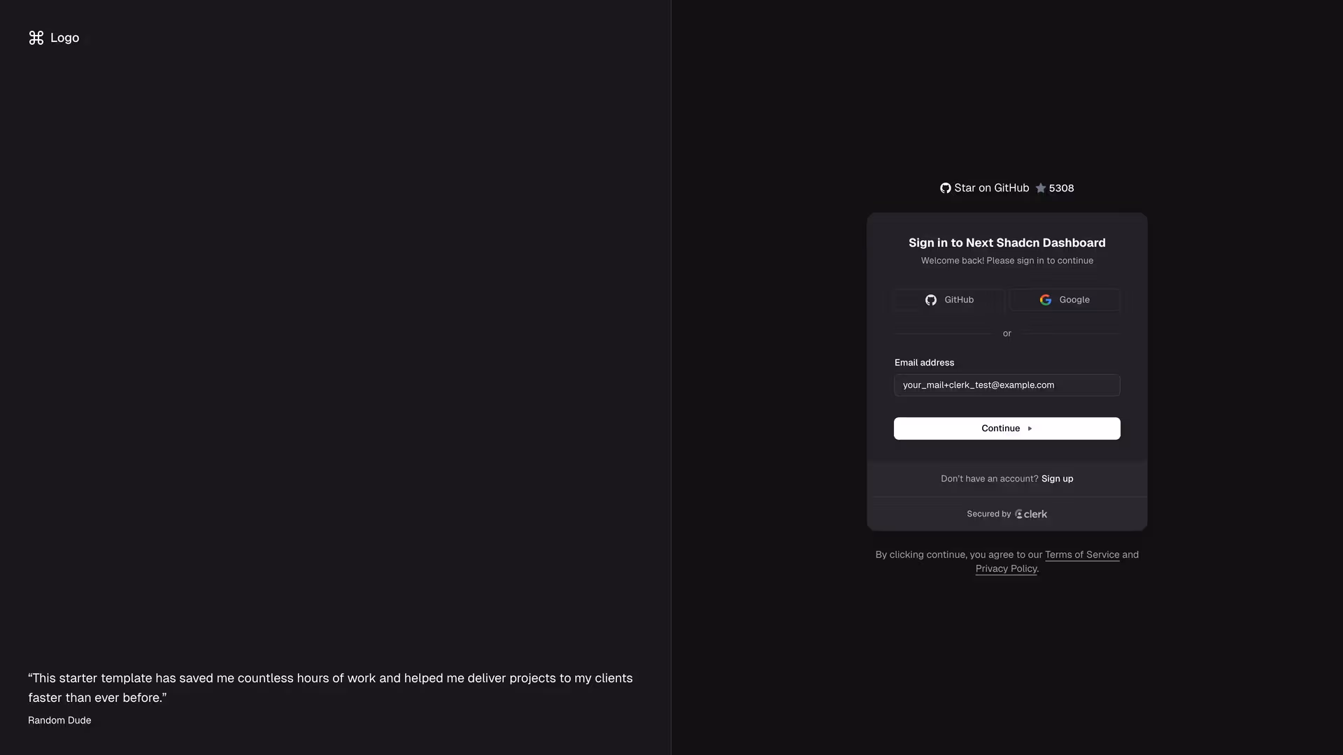 Next Shadcn Dashboard Starter - shadcn/ui template screenshot showing the main interface