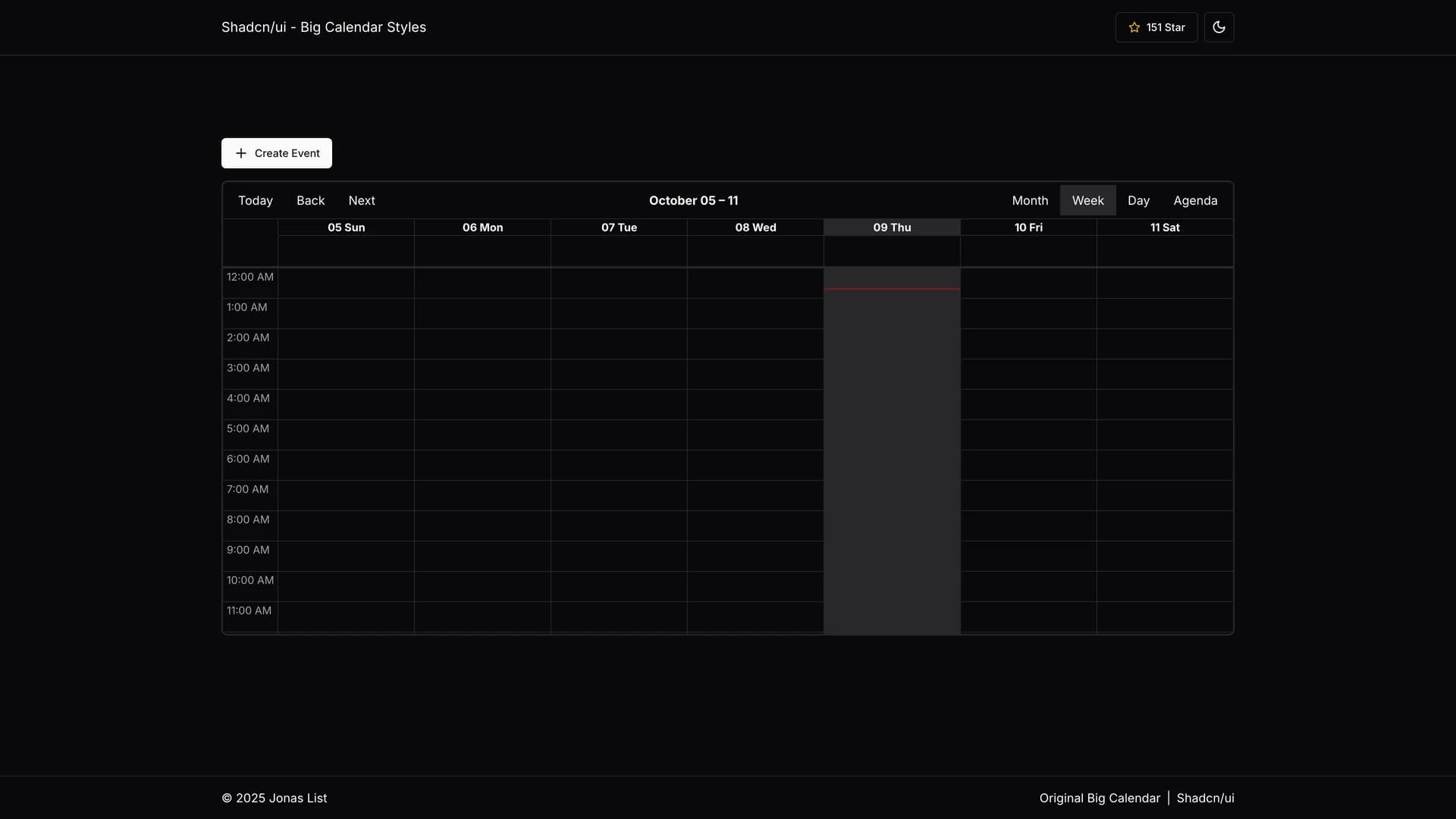Shadcn UI Big Calendar - shadcn/ui template screenshot showing the main interface