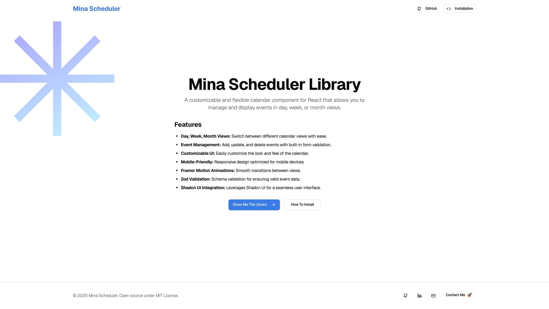 Mina Scheduler - shadcn/ui template screenshot showing the main interface