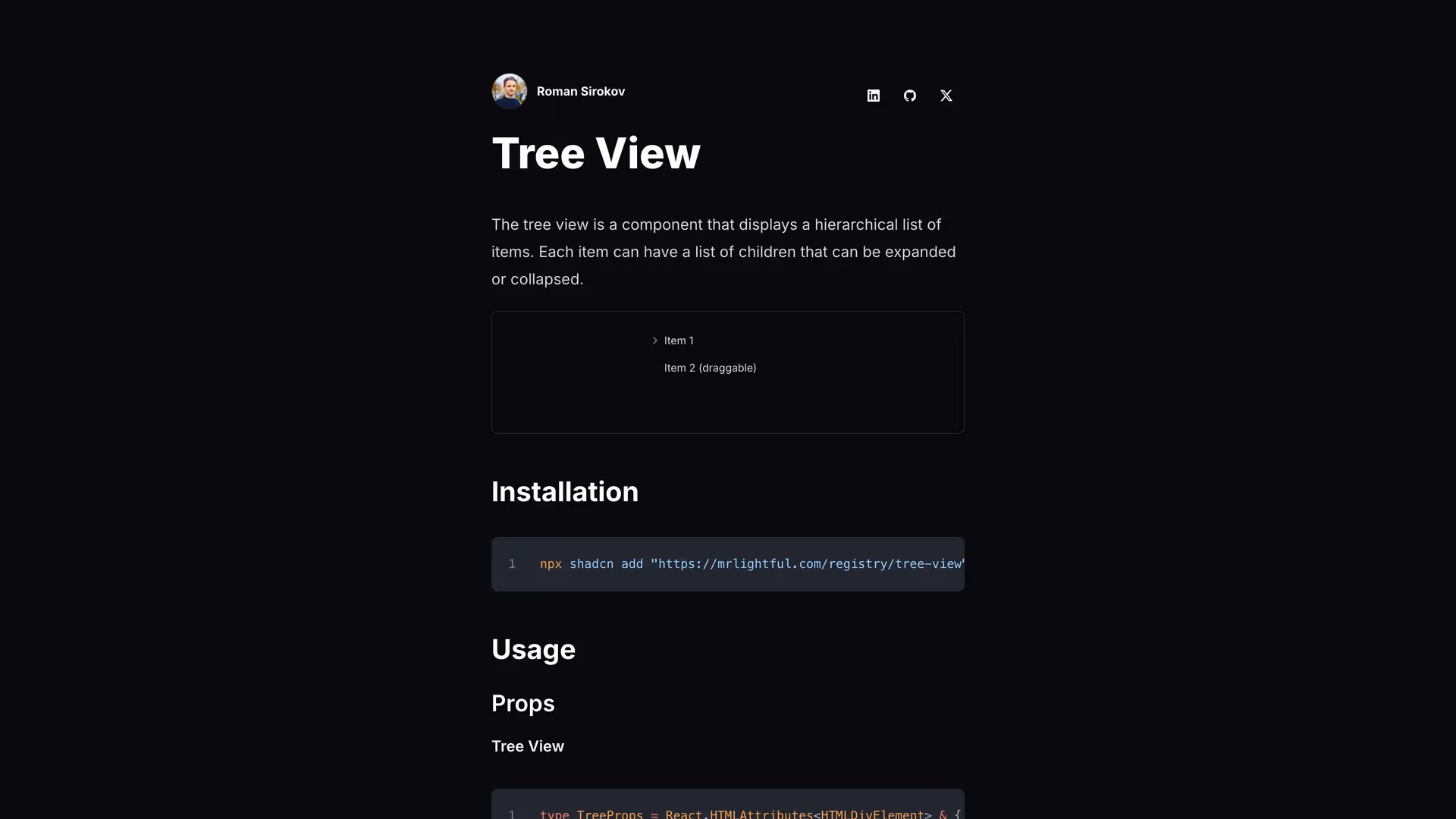 Shadcn Tree View - shadcn/ui template screenshot showing the main interface