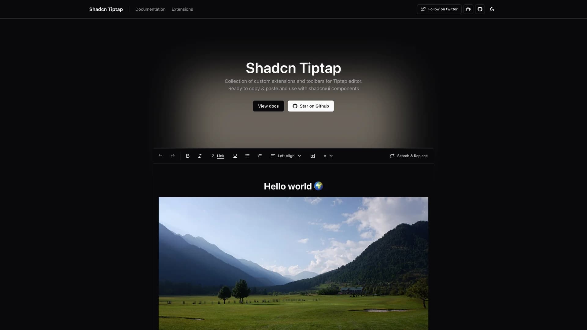 Shadcn Tiptap template preview