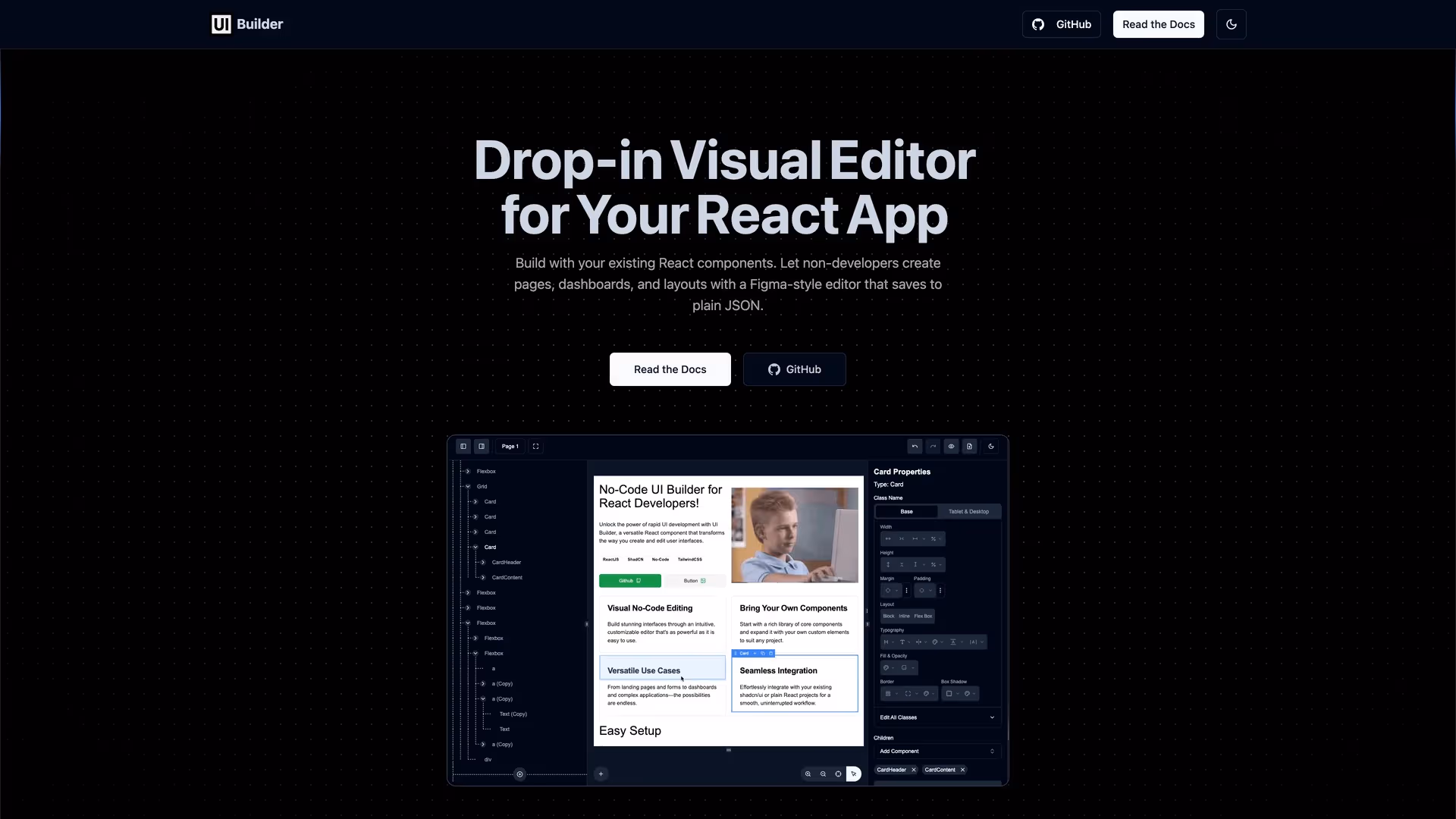 UI Builder - shadcn/ui template screenshot showing the main interface