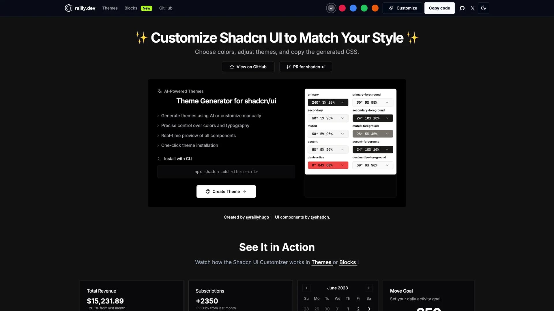 Shadcn UI Customizer - shadcn/ui template screenshot showing the main interface