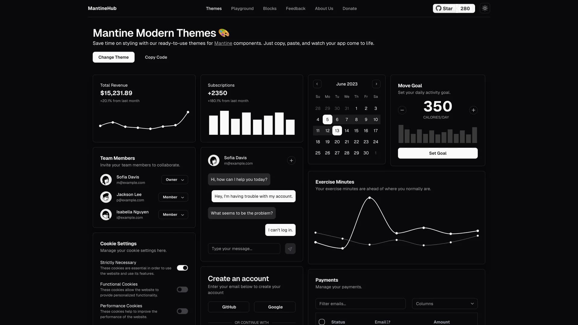 Mantine Theme Builder - shadcn/ui template screenshot showing the main interface