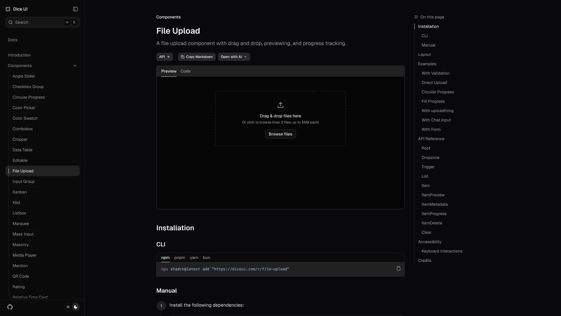 File Uploader template preview