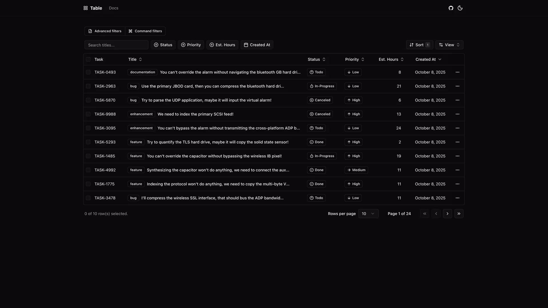 Shadcn Table - shadcn/ui template screenshot showing the main interface