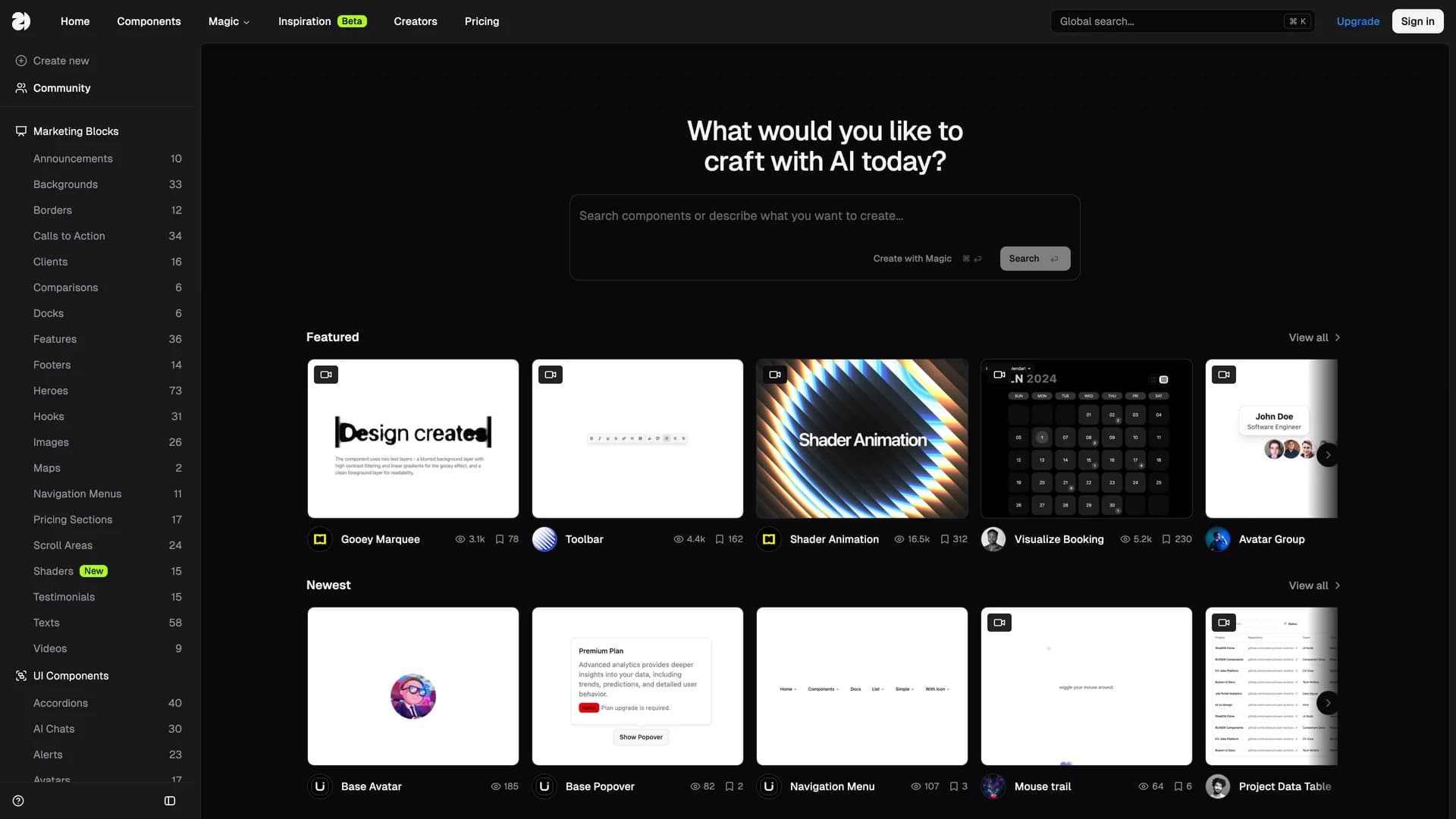 21st.dev - shadcn/ui template screenshot showing the main interface