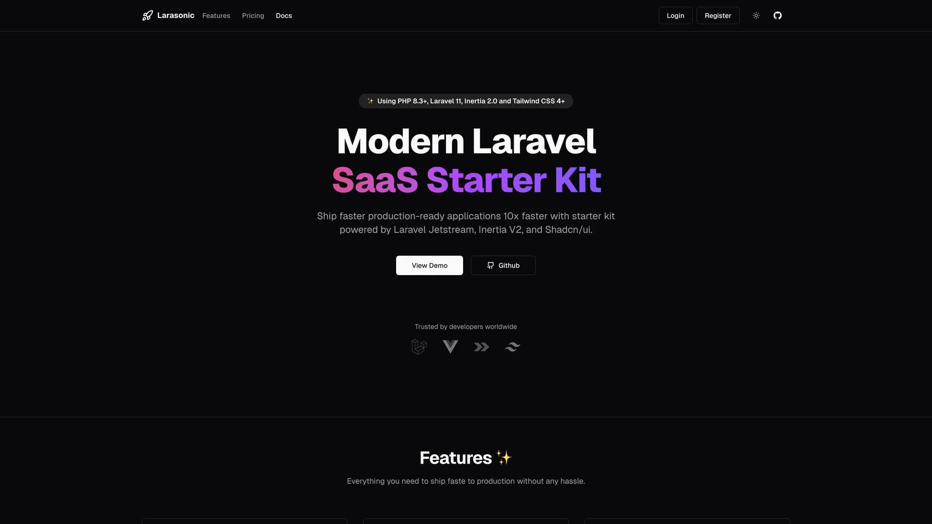 Larasonic Vue template preview