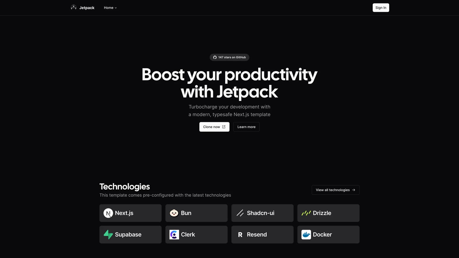 Jetpack - shadcn/ui template screenshot showing the main interface