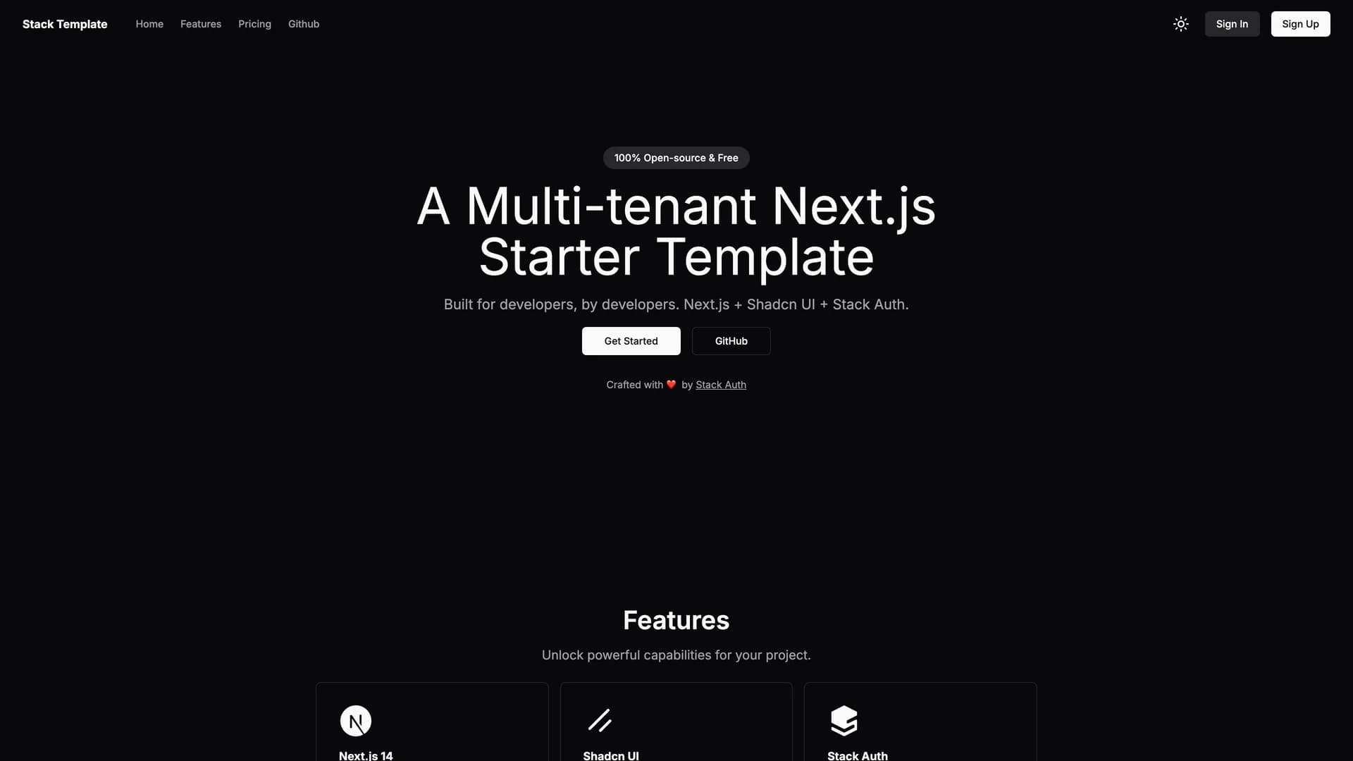 Stack Auth Multi Tenant Starter Template - shadcn/ui template screenshot showing the main interface