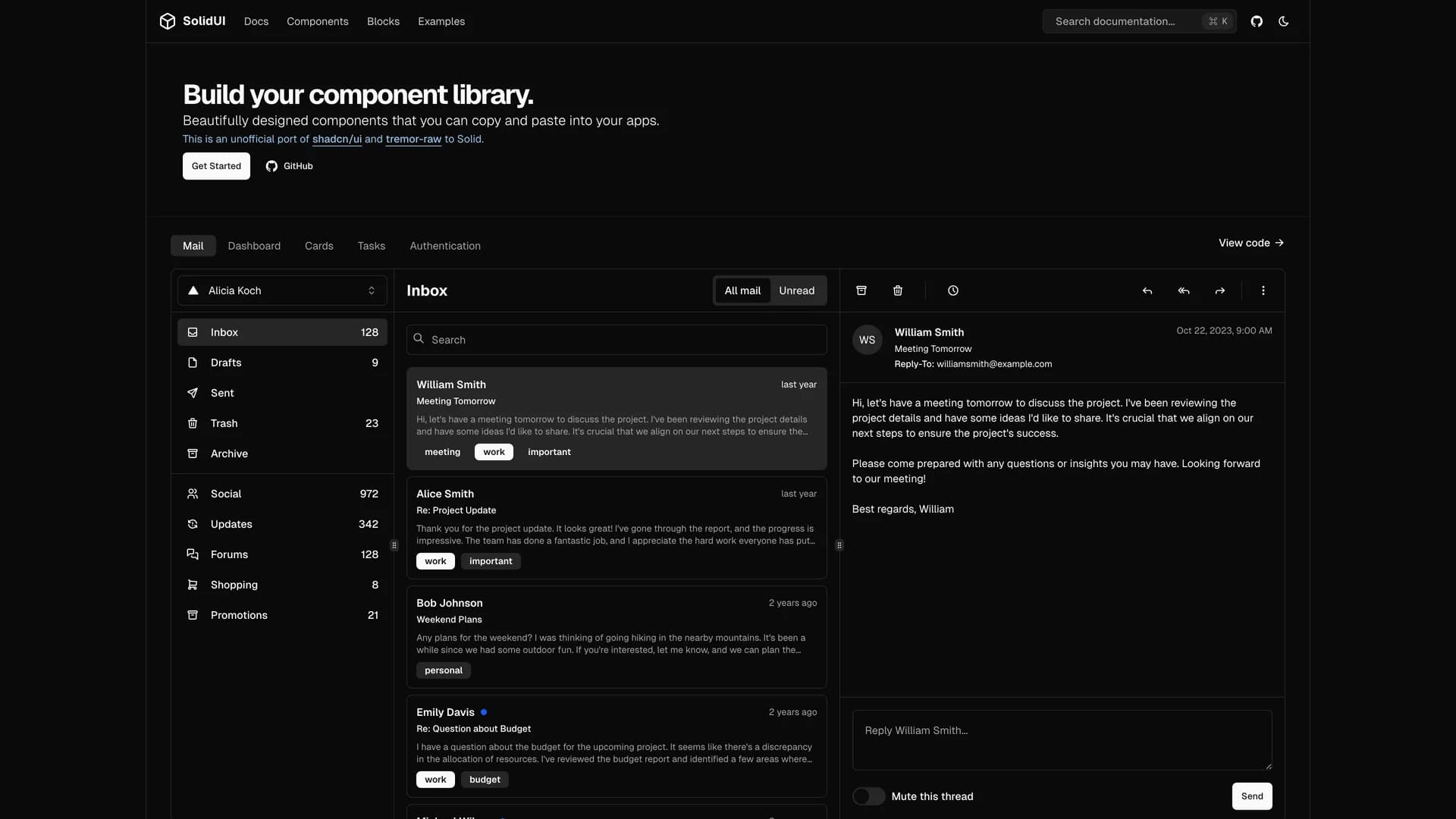 Solid UI - shadcn/ui template screenshot showing the main interface