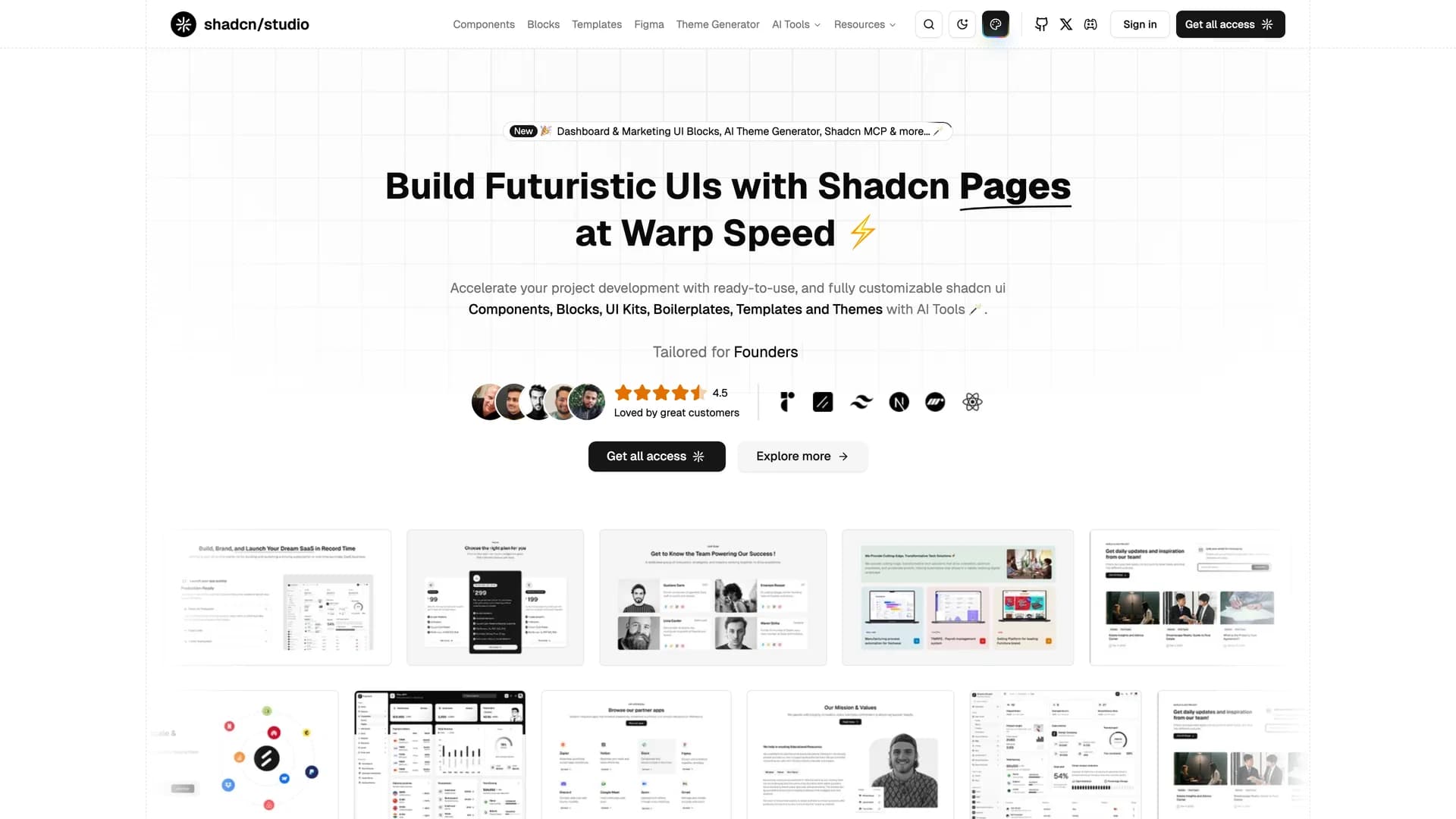 Shadcn Studio - shadcn/ui template screenshot showing the main interface
