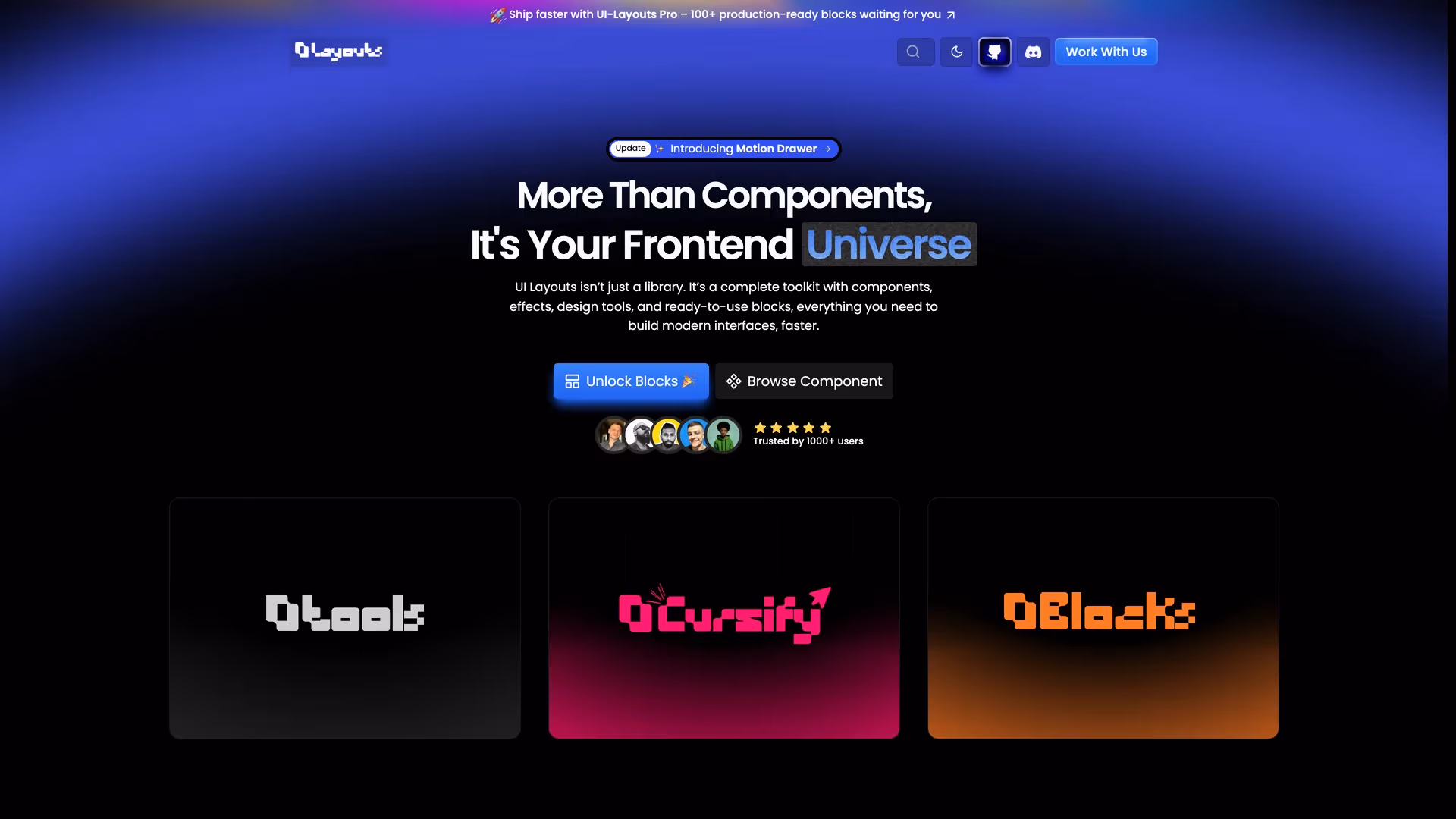 UI Layouts - shadcn/ui template screenshot showing the main interface