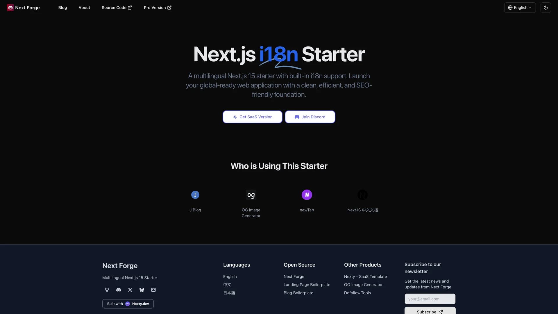 Clean Next.js Starter - shadcn/ui template screenshot showing the main interface